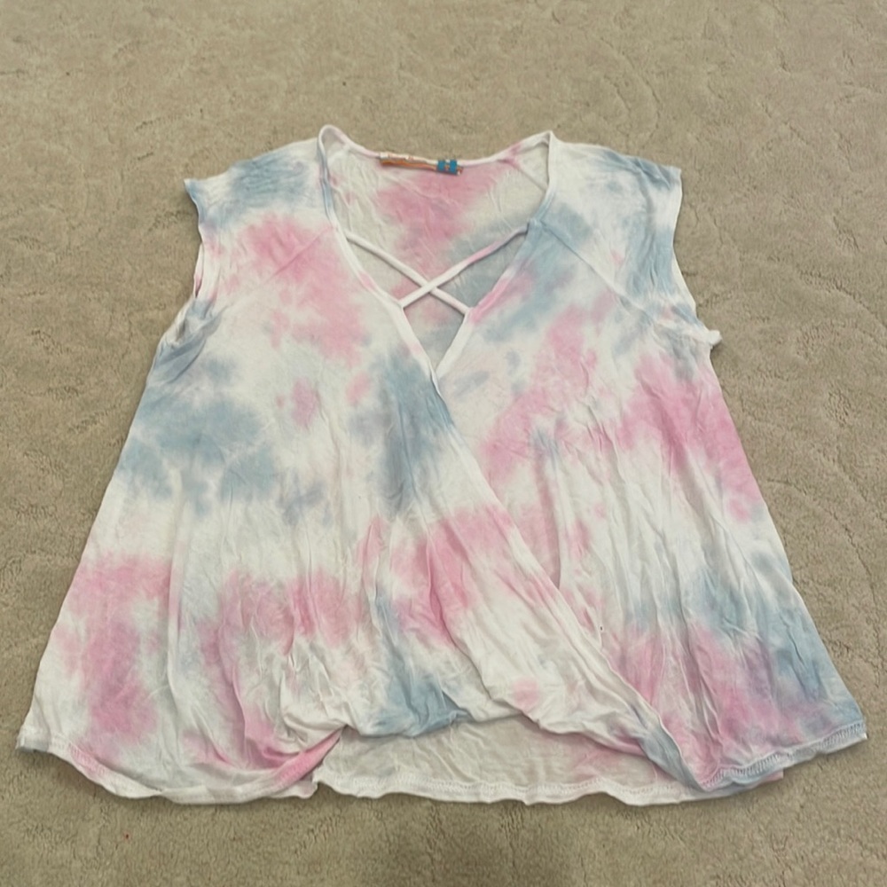 Girls Vintage Havana Tie Dye Cross Neck Tank top
